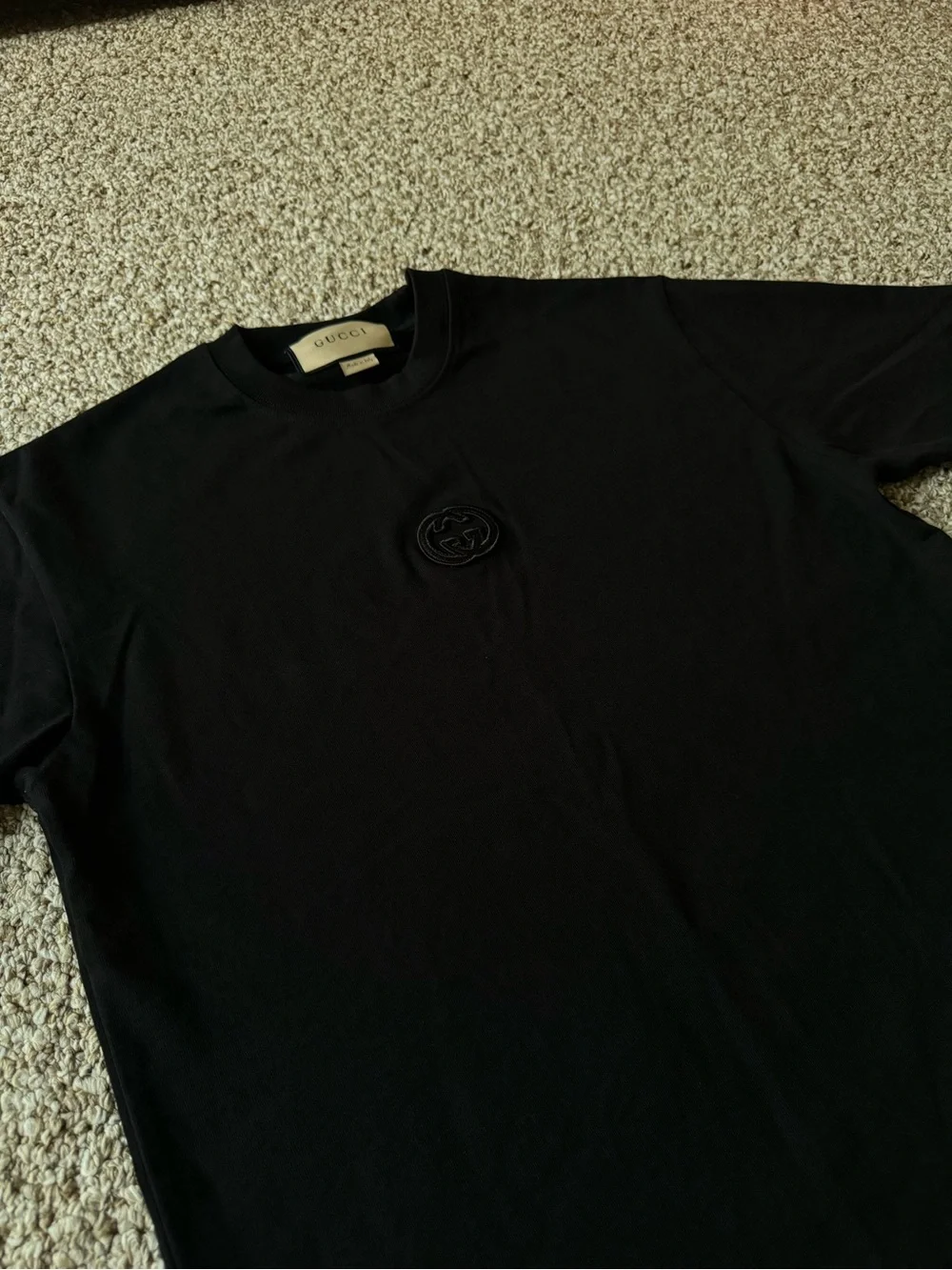Gucci Black Cotton Jersey T-Shirt with Subtle Embroidered Logo